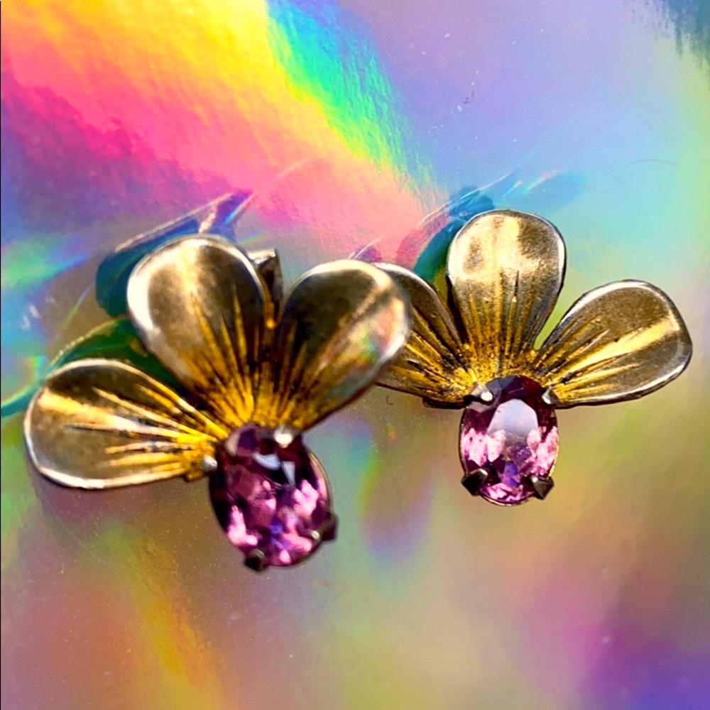 Art Deco sterling silver gold plated earrings